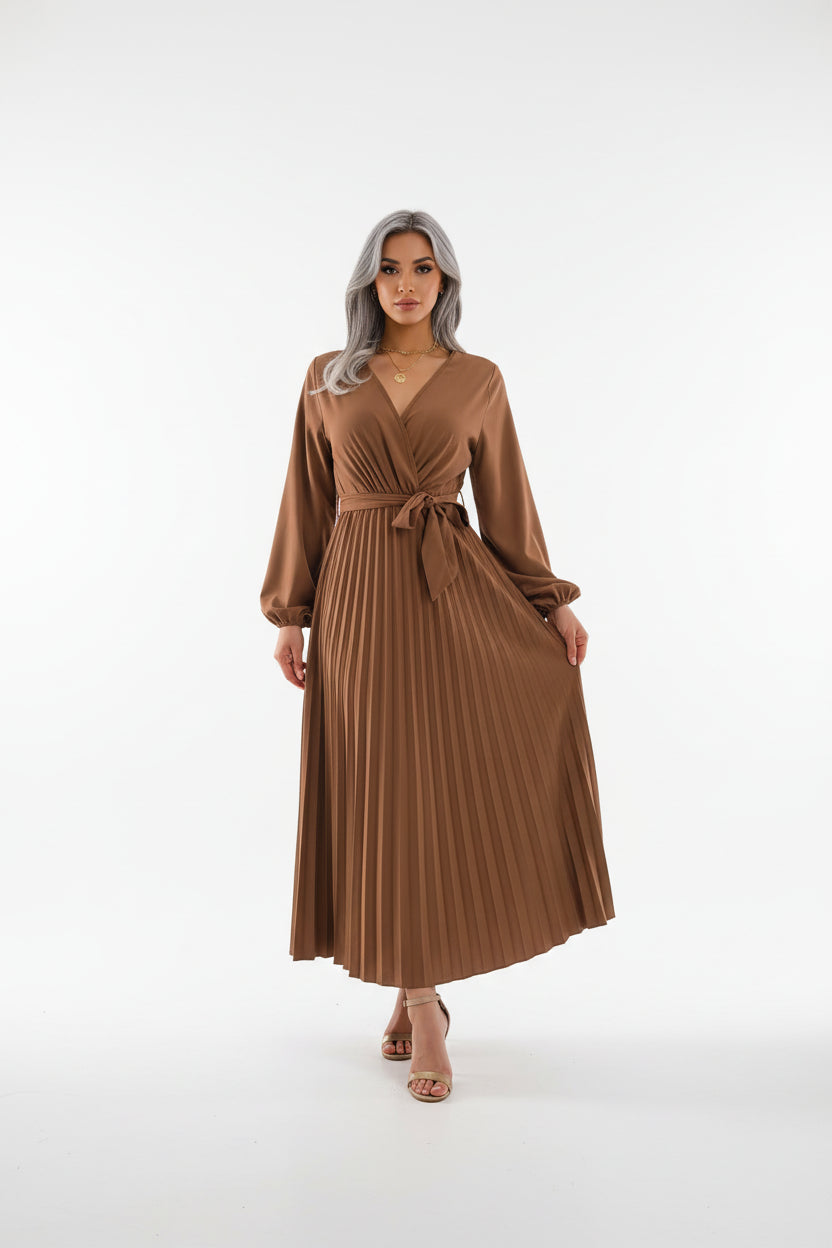 Vasna – Elegantna plisirana maxi haljina sa V-izrezom