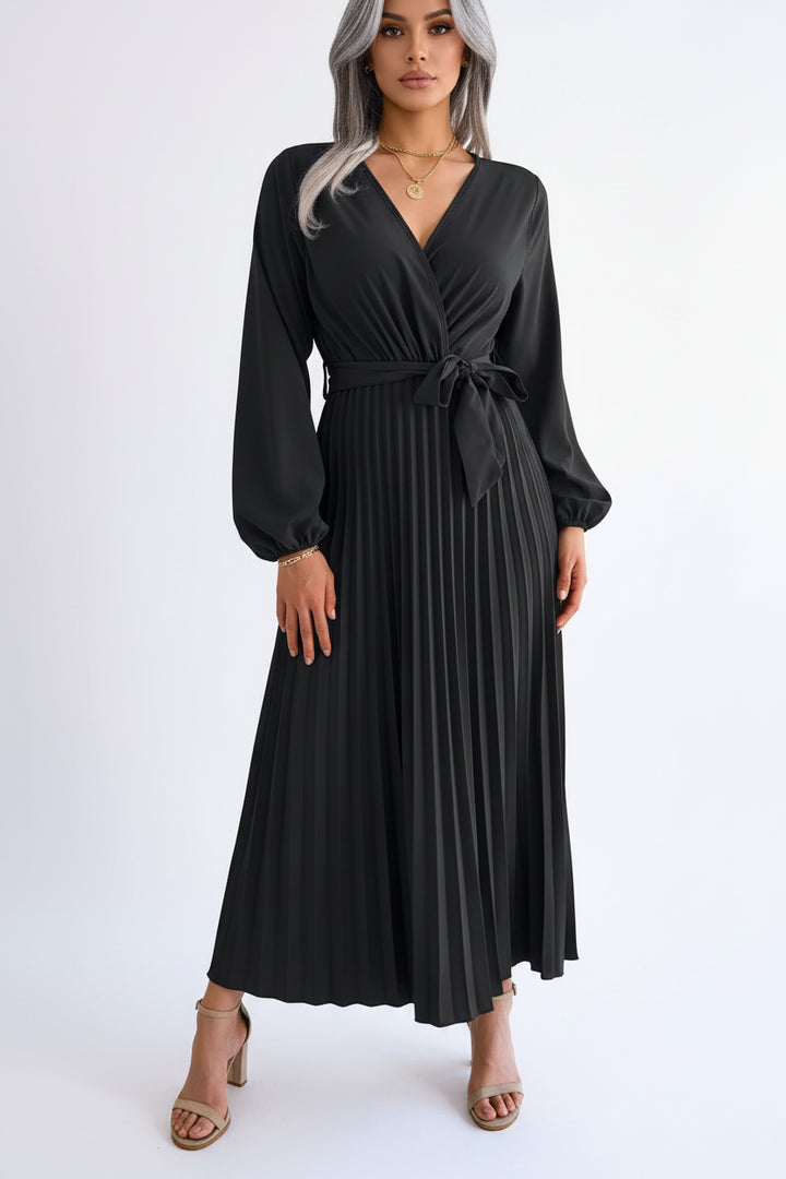 Vasna – Elegantna plisirana maxi haljina sa V-izrezom